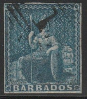 567 Barbados 1852 - Britania 1 P. Blu Su Carta Azzurra N. 2. SPL - Barbados (...-1966)