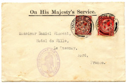 GRANDE BRETAGNE - 1 P.+ 1P. 1/2 PERFORES NZ SUR LETTRE O.H.M.S. AVEC CACHET HIGH COMMISSIONNER FOR NEW ZEALAND, 1923 - Perfin