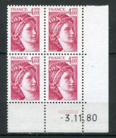 26190 FRANCE N°2122** 4F Carmin  Sabine C.D Du 3.11.80  TB - 1980-1989