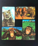 Singapore Telecom Singtel GPT Phonecard, Owl & Monkey, Set Of 4 Used Cards - Singapore