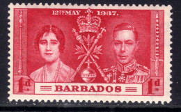 Barbados 1937 KGV1 1d Coronation Scarlett Umm SG 245 ( H996 ) - Barbados (...-1966)