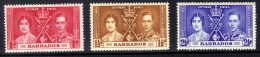 Barbados 1937 KGV1 Set Coronation Umm SG 245 - 247 ( A16 ) - Barbados (...-1966)