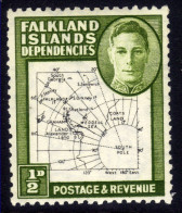 Falkland Islands Depd 1946 - 49 KGV1 1/2d Green & Black Map Umm SG G9 ( G1229 ) - Falkland