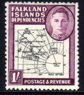 Falkland Islands Depd 1946 - 49 KGV1 1/-d Purple & Black Map MM SG G8 ( G83 ) - Falkland