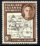 Falkland Islands Depd 1946 - 49 KGV1 9d Brown & Black Map MM SG G7( G33 ) - Falkland