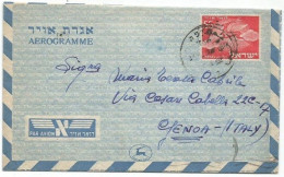 Israel Postal History Aerogramme 55a Haifa 9aug1952 X Italy - Poste Aérienne