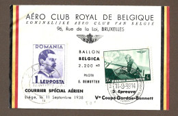 !!! BELGIQUE, COURRIER SPÉCIAL AÉRIEN ROUMANIE-BELGIQUE DE 1938, CACHET DE ZALAU ET LIÈGE - Covers & Documents