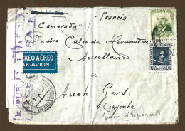 !!! ESPAGNE, LETTRE PAR AVION DE BARCELONE POUR LA FRANCE, AVEC MARQUE DE CENSURE RÉPUBLICAINE, DE 1937 - Storia Postale