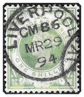 SG211 QV 1887 1/- Green Jubilee. Fine Used. Cat. £80. - Oblitérés