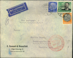 1936, Hoch Frankierter Luftpostbrief Ab HAMBURG Nach Chile - Lettres & Documents