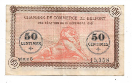 Chambre  De Commerce De Belfort 50 Centimes 1918 Papier Craquant Comme Neuf N0166 - Chambre De Commerce