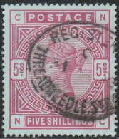 518 Gran Bretagna Great Britain 1883/84 - Effigie Regina Vittoria 5 Sh. Carminio Su Carta Azzurra N. 87a. - Used Stamps