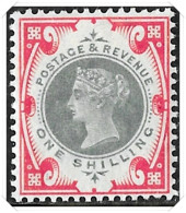 QV SG214 Jubilee 1/- Shilling Green & Carmine Mint Hinged - Nuevos