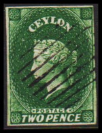 1857-1859. CEYLON. Victoria. TWO PENCE. Imperforated. Beautiful Stamp. (MICHEL 3) - JF542158 - Ceylon (...-1947)