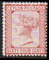 1872-1880. CEYLON. Victoria. SIXTY FOUR CENTS. 64 CENTS Without Gum. Beautiful And Unusual Sta... (MICHEL 53) - JF542159 - Ceylon (...-1947)