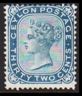 1872-1880. CEYLON. Victoria. THIRTY TWO CENTS. 32 CENTS Without Gum. Beautiful And Unusual Sta... (MICHEL 50) - JF542160 - Ceylon (...-1947)