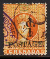 1886. GRENADA. Victoria. D 1 POSTAGE On  FOUR PENCE. Interesting Cancels. (MICHEL 23) - JF542164 - Granada (...-1974)