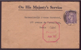 Grande-Bretagne, Enveloppe De 1945 Pour Paris, Tampon De Vérification - Non Classificati