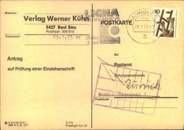 1975, 10 Pfg. Unfall Als Seltene EF Auf Anschriftenprüfungskarte - Lettres & Documents
