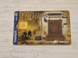 Norway-(n-165)-bordtelefon Med Baeregaffel-(nok40)-(51)-(?)-used Card+1card Prepiad Free - Noorwegen