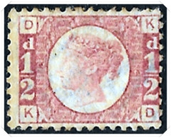 SG48 QV 1870 1/2d Rose, Plate 12, KD, Mounted Mint Cracked Gum - Unused Stamps