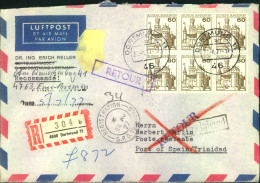 1977, 60 Pf. B & S Im 6-er-Block Auf LuPo - R-Brief Ab Düsseldorf  Nach Trinidad - Cartas & Documentos