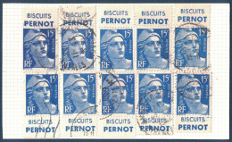 CARNET RECONSTITUÉ De 10 TIMBRES Au TYPE MARIANNE De GANDON N° 886 Avec BANDES PUBLICITÉ BISCUITS PERNOT - Oblitérés