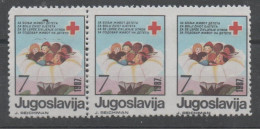 Yugoslavia, Error, MNH, 1987, Red Cross, Partially Imperforated - Imperforates, Proofs & Errors