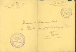 Guerre 14 FM Trésor Et Postes SP 2 11 4 15 Cachet Mission Française Auprès Forces Britanniques Détachement 19e Esc Train - Guerra Del 1914-18