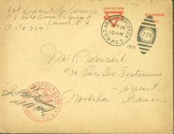 Guerre 14 Enveloppe American YMCA Soldier's Mail Killer 779 CAD US Army Post Office M.P.E.S APR 25 10 AM Censored 3212 - Guerre De 1914-18