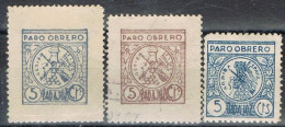 Tres Sellos Viñetas BADAJOZ 5 Cts, Guerra Civil, Dentados, Paro Obrero * - Spanish Civil War Labels