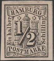 477 Hamburg (Amburgo) 1859 - Stemma, ½ S. Nero N. 1. Firmato E. Diena. MH - Hamburg (Amburgo)