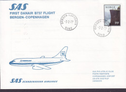 Norway SAS First Danair B737 Flight BERGEN-COPENHAGEN, BERGEN LUFTHAVN 1977 Cover Brief Lettre KØBENHAVN LUFTHAVN (Arr.) - Storia Postale