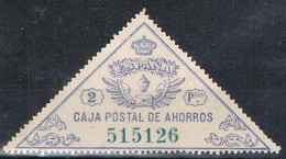 Sello Fiscal, Caja Postal De Ahorros  2 Pts, Color Gris Azul, Triangular Grande * - Fiscaux