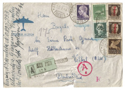 Brief Enveloppe 1944 Via Aera Lettera Registrata San Pier D'Isonzo Triest Italia Via Velbert Deutschland - Luftpost