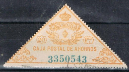 Sello Fiscal, Caja Postal De Ahorros  20 Pts, Color Amarillo Naranja, Triangular Grande º - Steuermarken