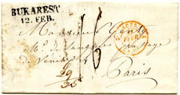 RUSSIE - BUKAREST 12. FEB. SUR LETTRE AVEC CORRESPONDANCE POUR PARIS, 1853 - ...-1857 Préphilatélie