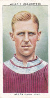 2 Jim Allen, Aston Villa FC  - Wills Cigarette Card - Association Footballers, 1935 - Original Card - Sport - Wills