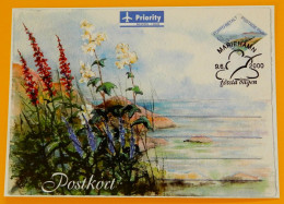 Åland 2000 Postal Stationery Postcard, First Day Cancellation - Coastal Flowers - Aland