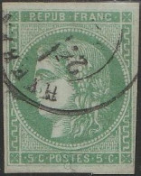 463 - France Francia - 1871 - 5 C. Verde Grigio N. 42b. Cat. € 550,00. Firmato Chiavarello. Assottigliato - 1870 Emission De Bordeaux