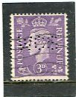 GREAT BRITAIN - 1941  3d   LIGHT COLOURS  PERFIN   WCS   FINE USED - Perfins