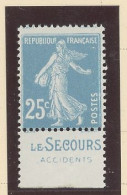 BANDE PUB -N°140 -SEMEUSE CAMÉE TYPE II  N**- 25 C BLEU  - PUB -LE SECOURS/  ACCIDENTS( Maury 24) - Used Stamps