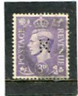 GREAT BRITAIN - 1941  3d   LIGHT COLOURS  PERFIN   K   FINE USED - Perfins