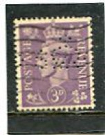 GREAT BRITAIN - 1941  3d   LIGHT COLOURS  PERFIN   S Crown O   FINE USED - Perfins