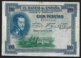 Billet, Spain, 100 Pesetas, 1925. King Philip II Of Spain. The Hill Of Philip II, In Escorial. Dog. Bank Of Spain. Hond - Lettres & Documents