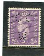 GREAT BRITAIN - 1941  3d   LIGHT COLOURS  PERFIN   CC W   FINE USED - Perfins