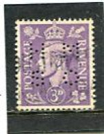 GREAT BRITAIN - 1941  3d   LIGHT COLOURS  PERFIN   HM So   FINE USED - Gezähnt (perforiert)