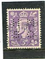 GREAT BRITAIN - 1941  3d   LIGHT COLOURS  PERFIN   HM So   FINE USED - Perfins