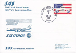 United States First SAS Cargo B-747/Combi NEW YORK-GARDERMOEN/OSLO, JFK NEW YORK 1978 Cover Brief Lettre - Event Covers