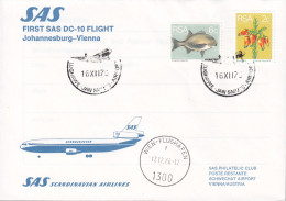 South Africa First SAS DC-10 Flight JOHANNESBURG-VIENNA 1976 Cover Brief Lettre WIEN-FLUGHAFEN (Arr.) Fish Fisch Poisson - Aéreo